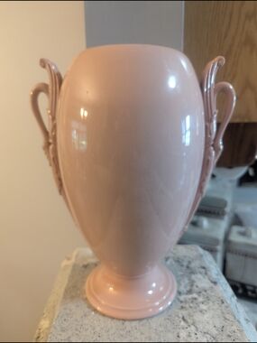 Vintage Peach Pale PINK Pottery Vase With Double Handles Unmarked